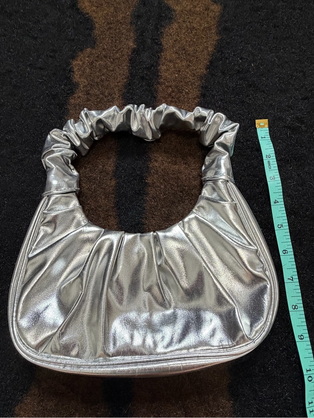 Metallic Silver Mini Ruched Handle Handbag Y2K Purse - Picture 4 of 8